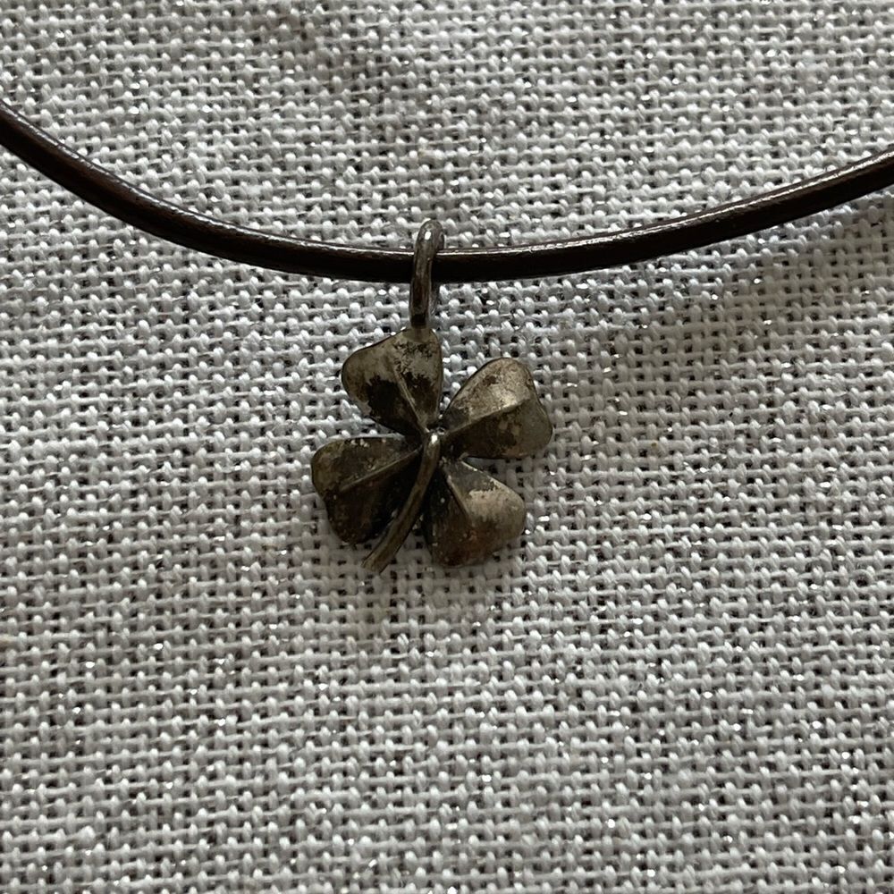 925 sterling clover leather necklace - Picture 8 of 10